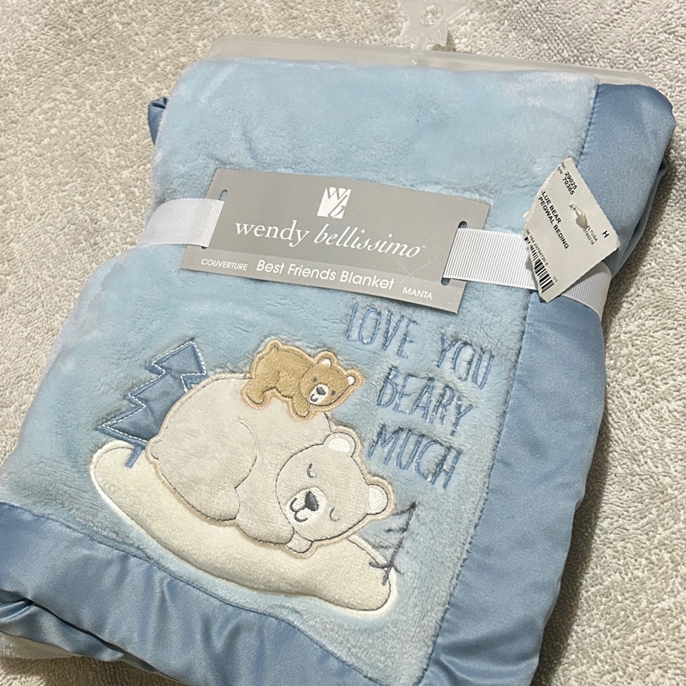 Wendy Bellissimo Blue and Cream Bear Blanket